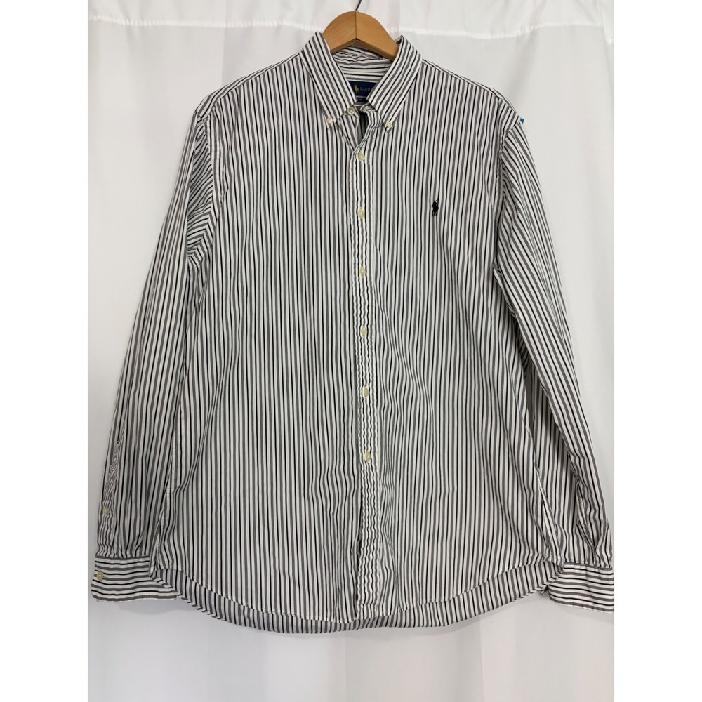 Polo‎ Ralph Lauren Mens XL Slim Fit Striped Button Down Shirt Black White Cotton